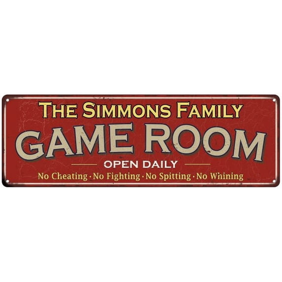 The Simmons Family Red Game Room Metal 6x18 Sign 106180038641