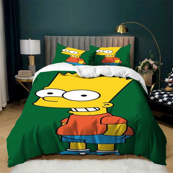 The Simp-sons Duvet Cover Set 3 Pieces Ultra Soft Bedding Set Bedroom Decor Light-Weight Quilt Cover with Zipper Closure