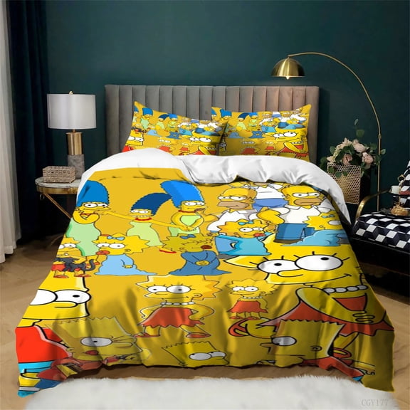The Simp-sons Duvet Cover Set 3 Pieces Ultra Soft Bedding Set Bedroom Decor Light-Weight Quilt Cover with Zipper Closure
