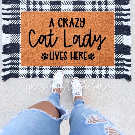 The Simply Rustic Barn - A Crazy Cat Lady Lives Here Doormat