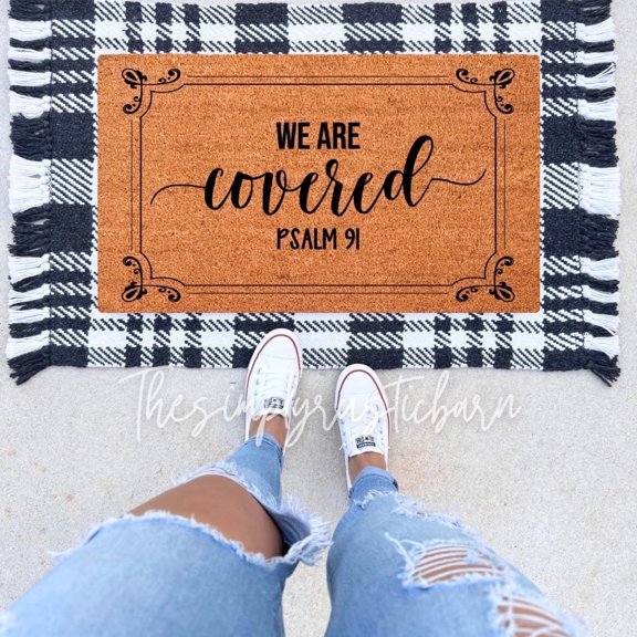 The Simply Rustic Barn - We Are Covered, Psalm 91 Doormat