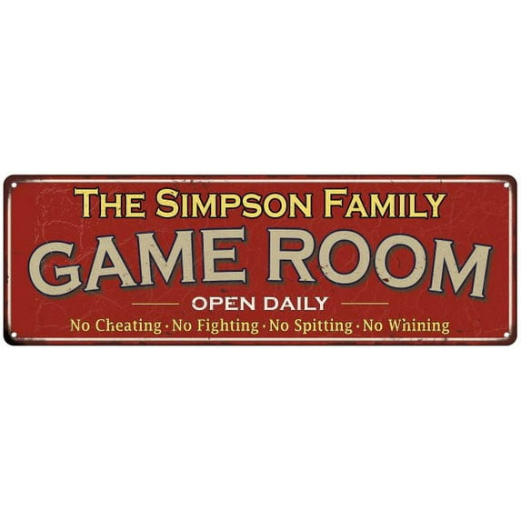 The Simpson Family Red Game Room Metal 6x18 Sign 106180038650