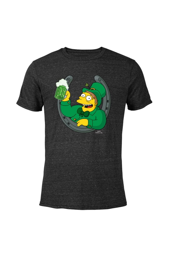 Barney Lucky Horseshoe St. Patrick's Day - Short Sleeve Blended T-Shirt for Adults - Customized-Black