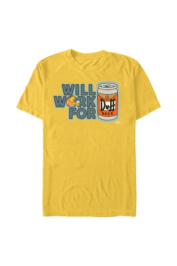 Barney Will Work For Duff Beer - Short Sleeve Blended T-Shirt for Adults – Customized-Yellow