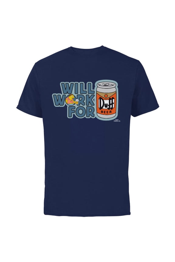 Barney Will Work For Duff Beer - Short Sleeve Cotton T-Shirt for Adults - Customized-Navy