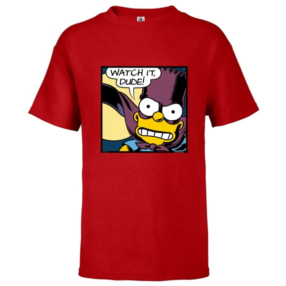 The Simpsons Bart Simpson Bartman Super Hero Watch It Dude- Short Sleeve T-Shirt for Kids - Customized-Red