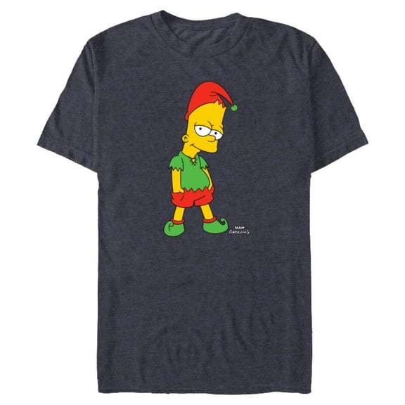 The Simpsons Bart Simpson Elf Bart Holiday - Short Sleeve Blended T-Shirt for Adults – Customized-Navy Heather