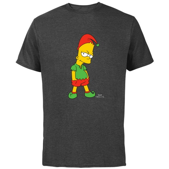 The Simpsons Bart Simpson Elf Bart Holiday - Short Sleeve Cotton T-Shirt for Adults - Customized-Charcoal