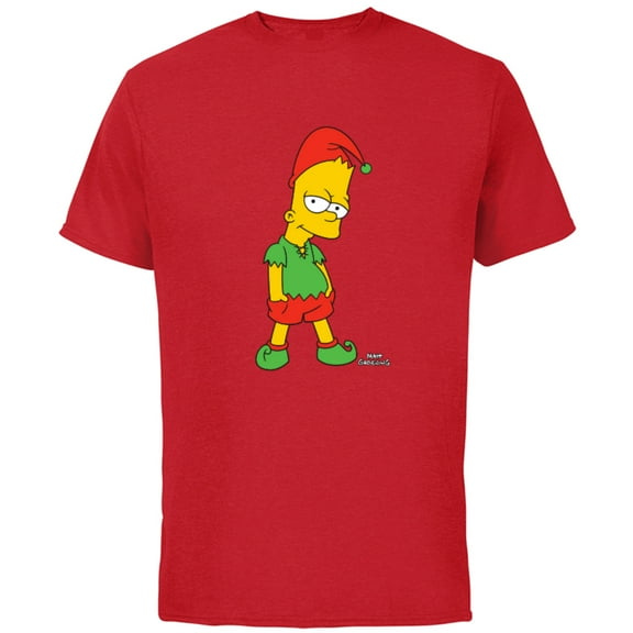 The Simpsons Bart Simpson Elf Bart Holiday - Short Sleeve Cotton T-Shirt for Adults - Customized-Red