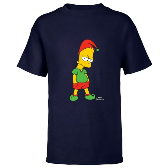 The Simpsons Bart Simpson Elf Bart Holiday - Short Sleeve T-Shirt for Kids – Customized-Navy
