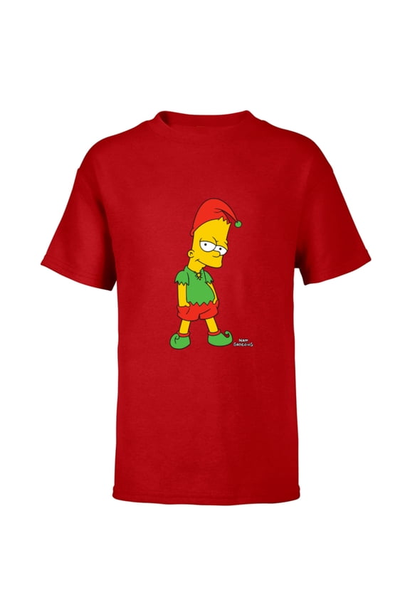 Bart Simpson Elf Bart Holiday - Short Sleeve T-Shirt for Kids – Customized-Red