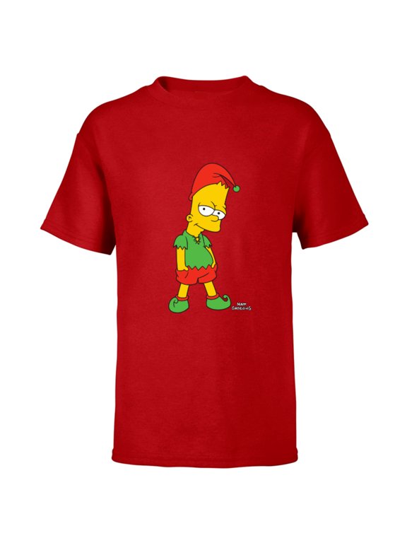 Bart Simpson Elf Bart Holiday - Short Sleeve T-Shirt for Kids – Customized-Red
