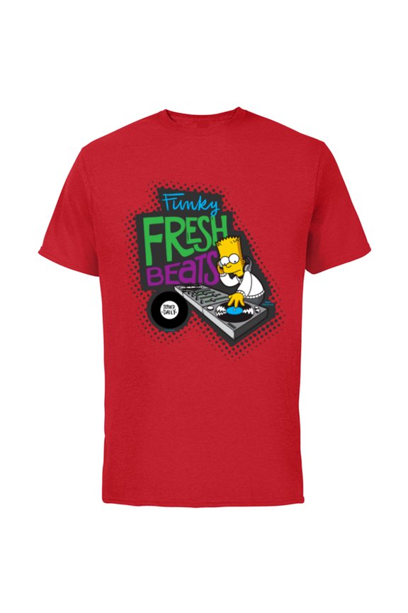 Bart Simpson Funky Fresh Beats Served Daily - Short Sleeve Cotton T-Shirt for Adults - Customized-Red