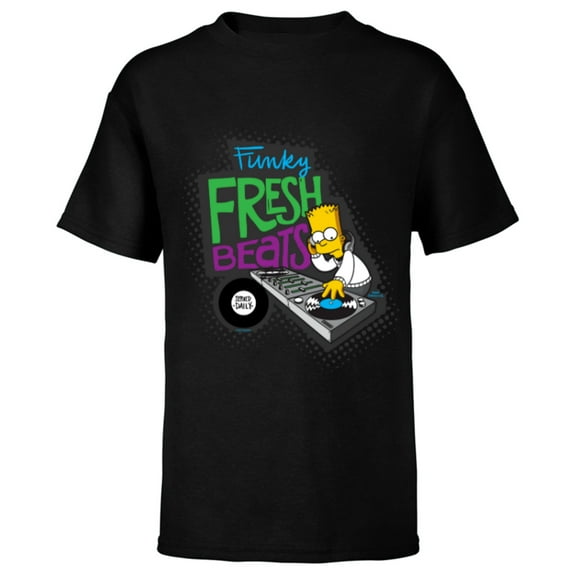 The Simpsons Bart Simpson Funky Fresh Beats Served Daily - Short Sleeve T-Shirt for Kids - Customized-Black