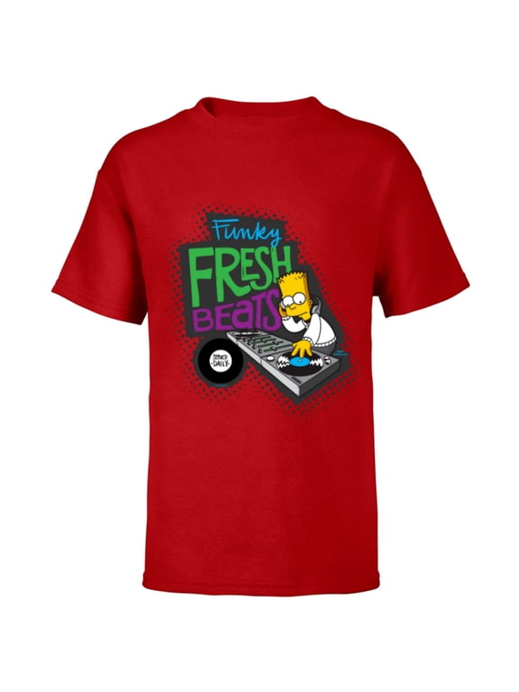 Bart Simpson Funky Fresh Beats Served Daily - Short Sleeve T-Shirt for Kids - Customized-Red