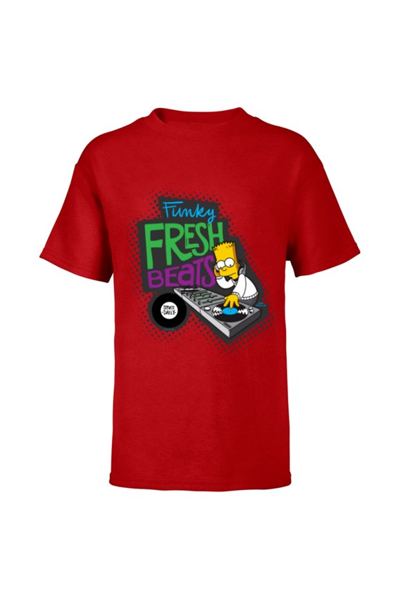 Bart Simpson Funky Fresh Beats Served Daily - Short Sleeve T-Shirt for Kids - Customized-Red