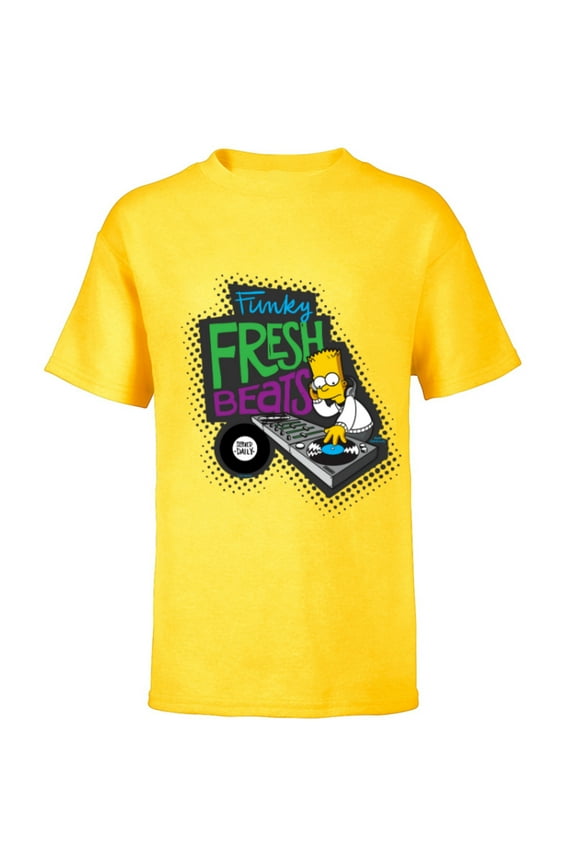Bart Simpson Funky Fresh Beats Served Daily - Short Sleeve T-Shirt for Kids - Customized-Yellow