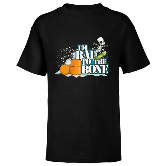 The Simpsons Bart Simpson I’m Bad to the Bone Skateboard - Short Sleeve T-Shirt for Kids - Customized-Black