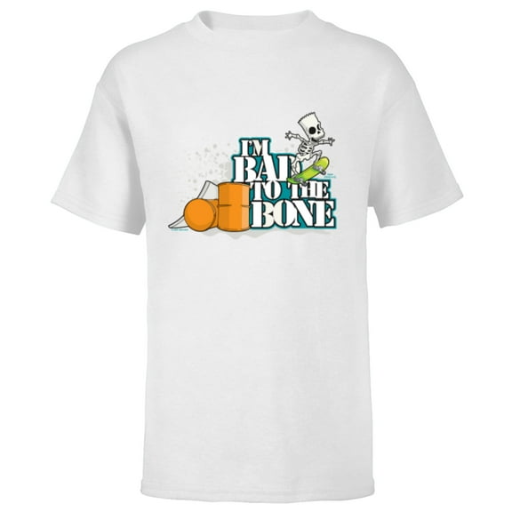 The Simpsons Bart Simpson I’m Bad to the Bone Skateboard - Short Sleeve T-Shirt for Kids - Customized-White
