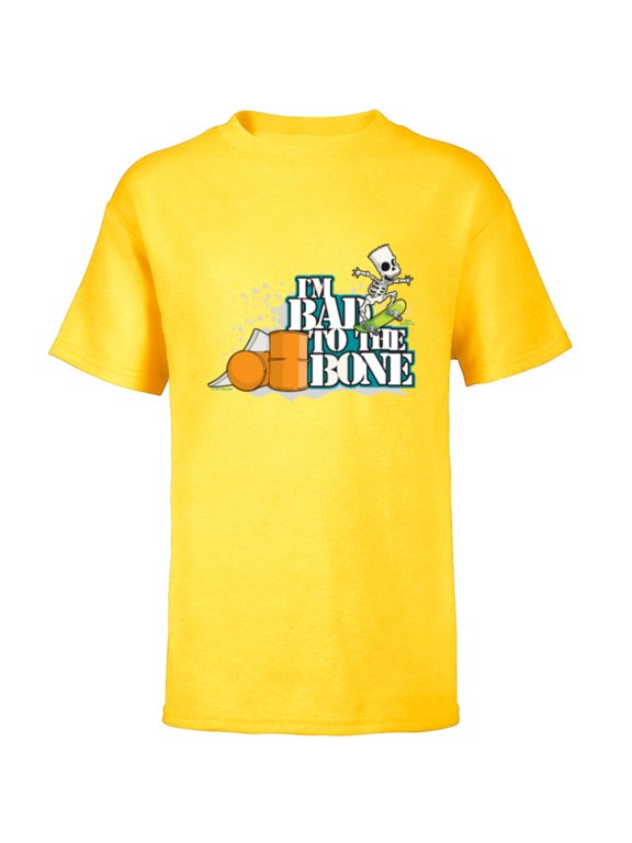 The Simpsons Bart Simpson I’m Bad to the Bone Skateboard - Short Sleeve T-Shirt for Kids - Customized-Yellow