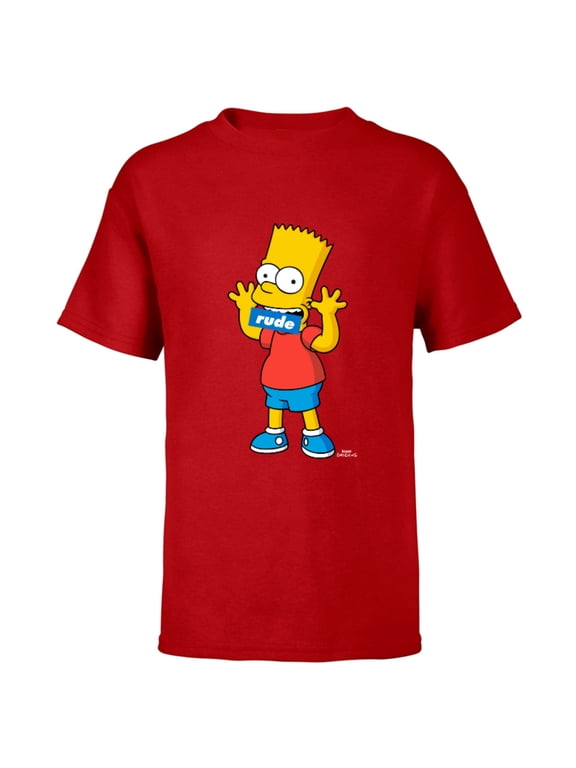 Bart Simpson Rude Mouth - Short Sleeve T-Shirt for Kids – Customized-Red