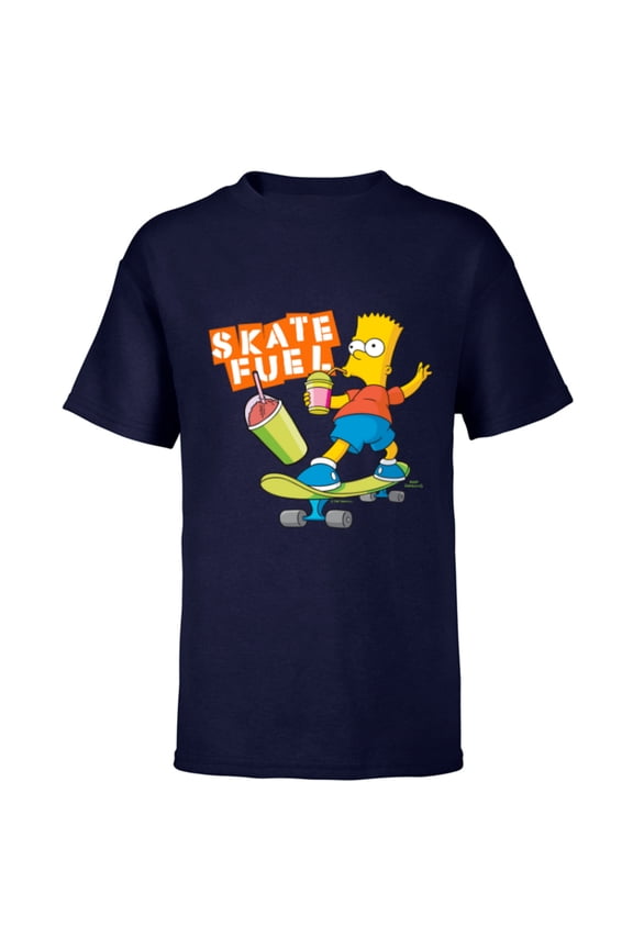 The Simpsons Bart Simpson Skate Fuel Skateboard Squishee - Short Sleeve T-Shirt for Kids - Customized-Navy