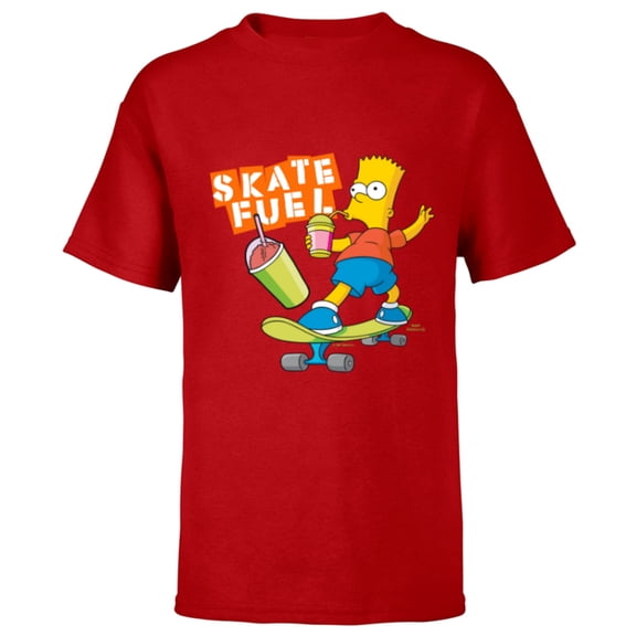 The Simpsons Bart Simpson Skate Fuel Skateboard Squishee - Short Sleeve T-Shirt for Kids - Customized-Red
