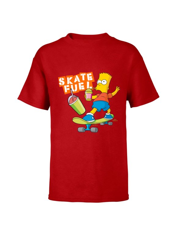 The Simpsons Bart Simpson Skate Fuel Skateboard Squishee - Short Sleeve T-Shirt for Kids - Customized-Red