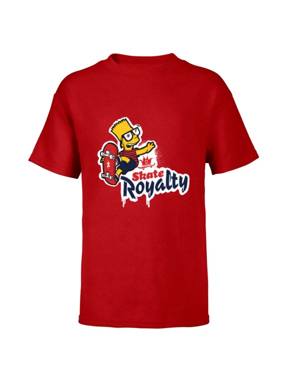 The Simpsons Bart Simpson Skate Royalty - Short Sleeve T-Shirt for Kids - Customized-Red