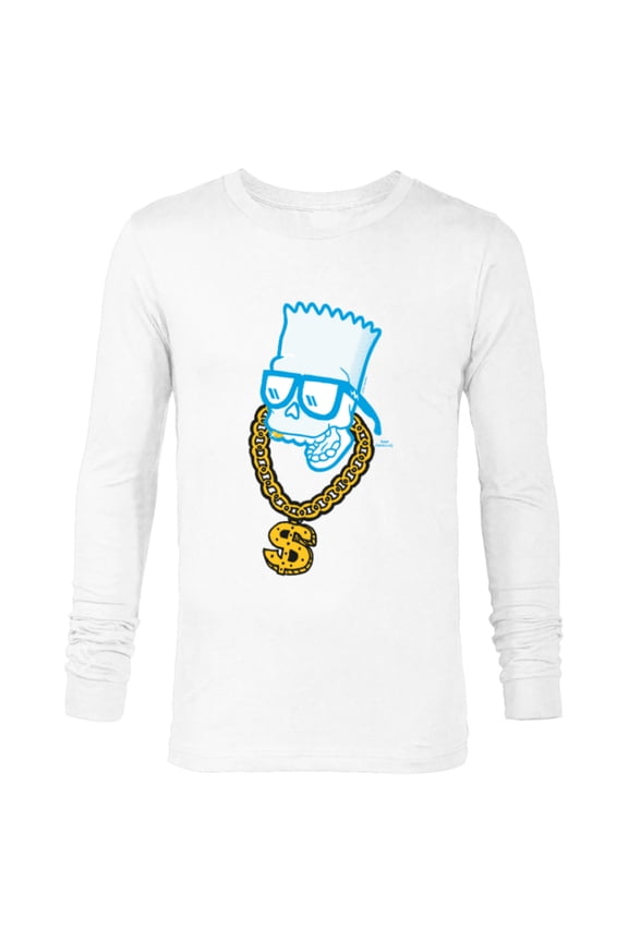 The Simpsons Bart Simpson Skull Bling - Long Sleeve T-Shirt for Men - Customized-White