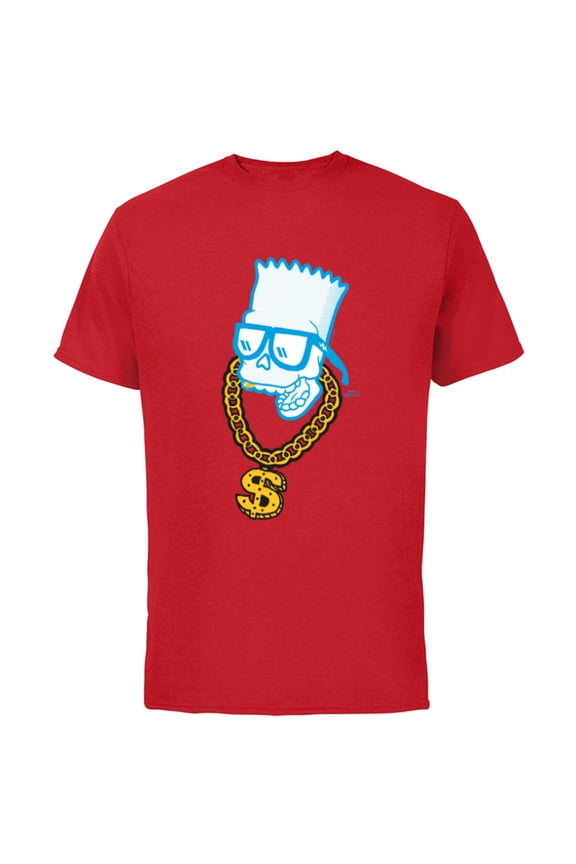 The Simpsons Bart Simpson Skull Bling - Short Sleeve Cotton T-Shirt for Adults - Customized-Red