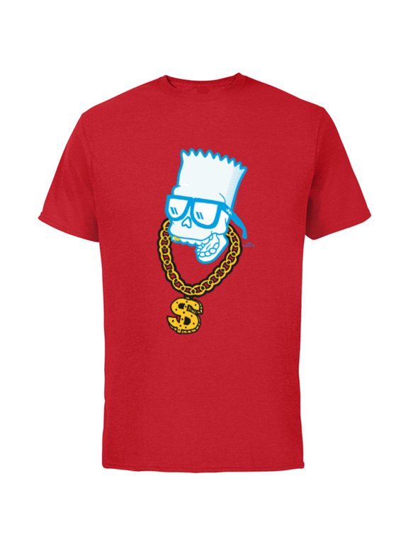 The Simpsons Bart Simpson Skull Bling - Short Sleeve Cotton T-Shirt for Adults - Customized-Red