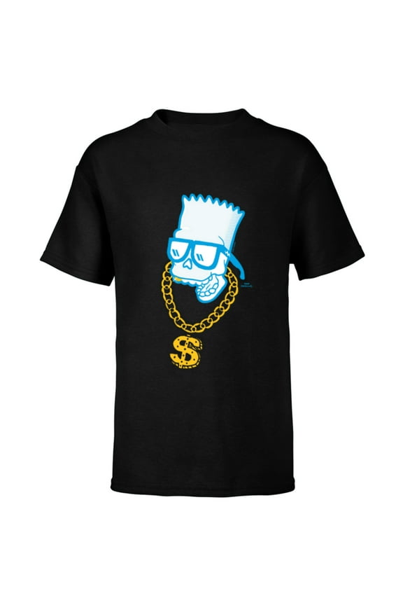 The Simpsons Bart Simpson Skull Bling - Short Sleeve T-Shirt for Kids - Customized-Black