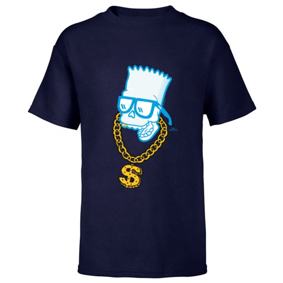 The Simpsons Bart Simpson Skull Bling - Short Sleeve T-Shirt for Kids - Customized-Navy