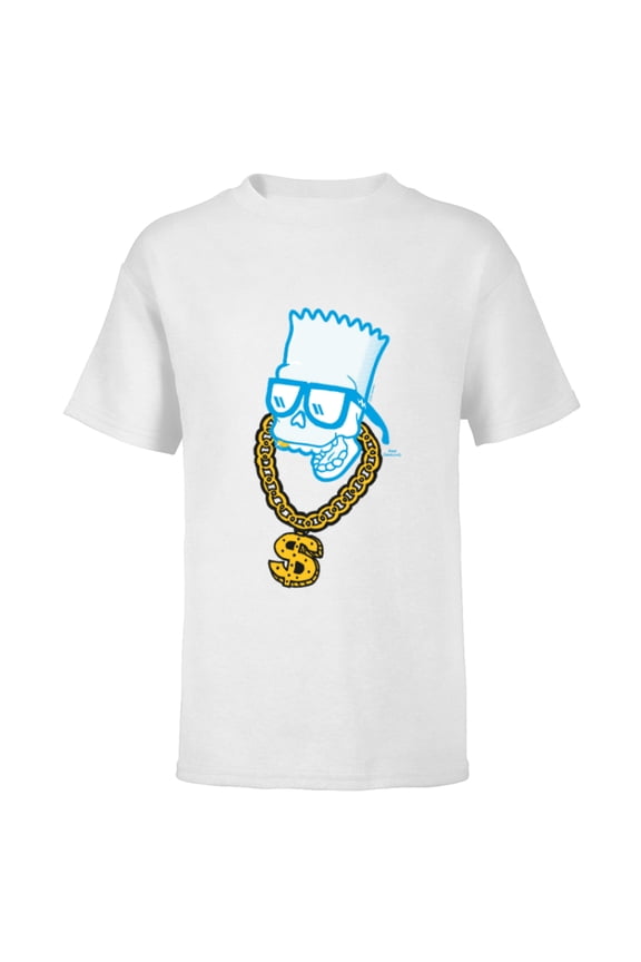 The Simpsons Bart Simpson Skull Bling - Short Sleeve T-Shirt for Kids - Customized-White