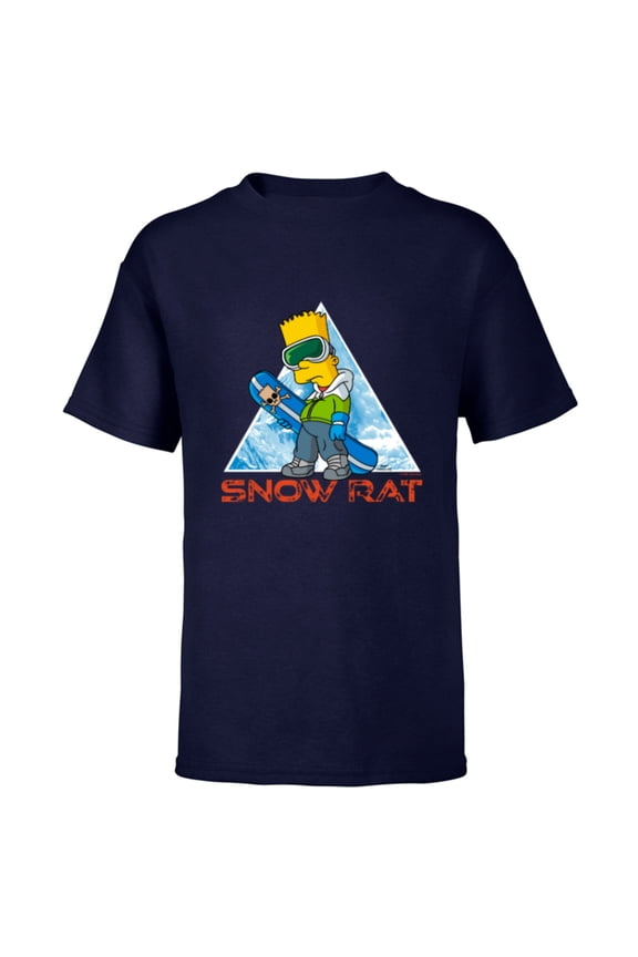 The Simpsons Bart Simpson Snowboarding Snow Rat - Short Sleeve T-Shirt for Kids - Customized-Navy