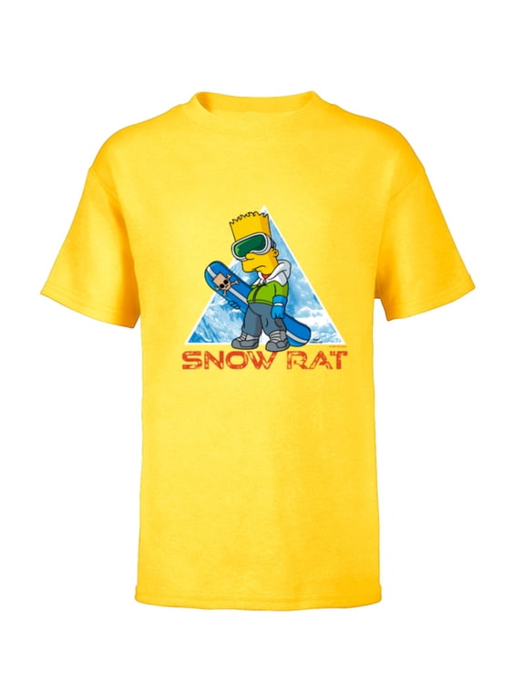The Simpsons Bart Simpson Snowboarding Snow Rat - Short Sleeve T-Shirt for Kids - Customized-Yellow