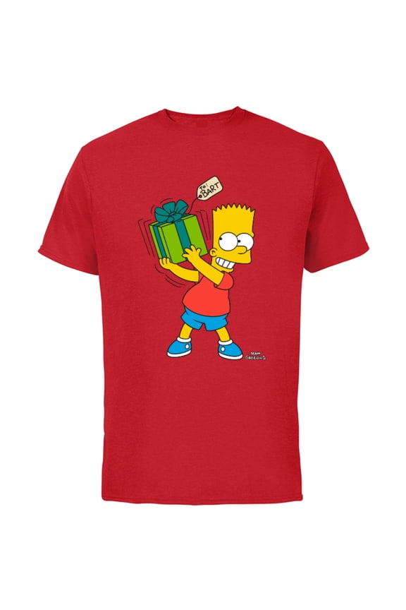 Bart Simpsons Present Time Holiday - Short Sleeve Cotton T-Shirt for Adults - Customized-Red