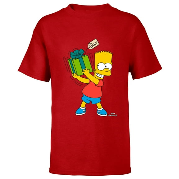 The Simpsons Bart Simpsons Present Time Holiday - Short Sleeve T-Shirt for Kids – Customized-Red