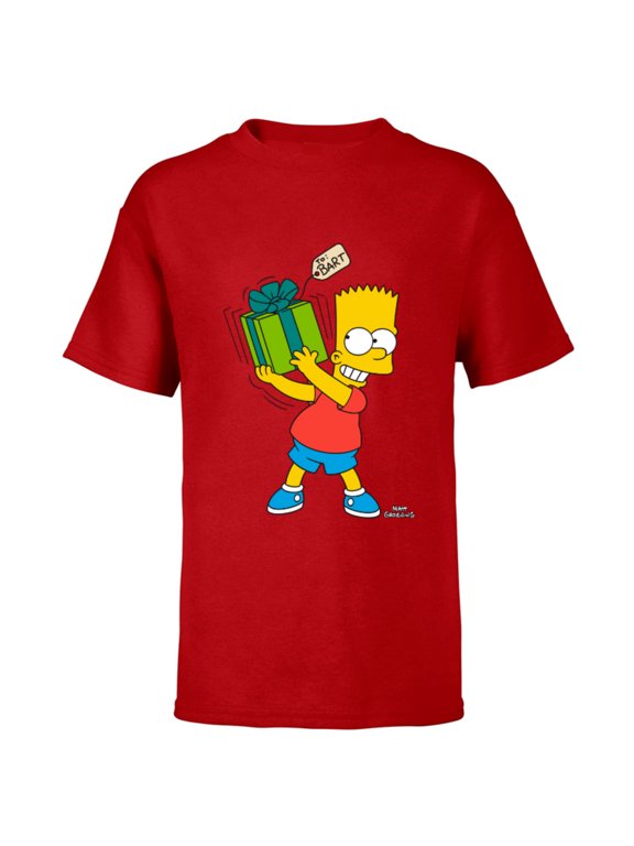 Bart Simpsons Present Time Holiday - Short Sleeve T-Shirt for Kids – Customized-Red