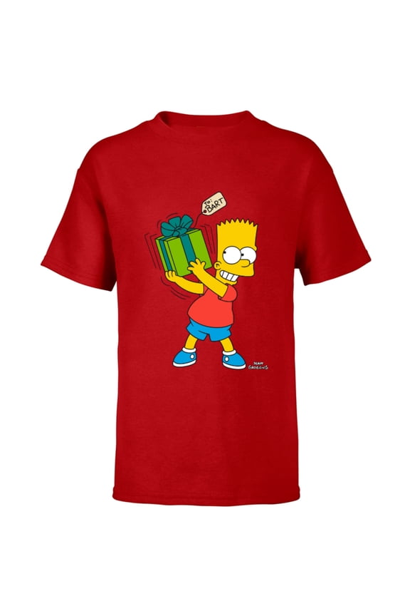 Bart Simpsons Present Time Holiday - Short Sleeve T-Shirt for Kids – Customized-Red