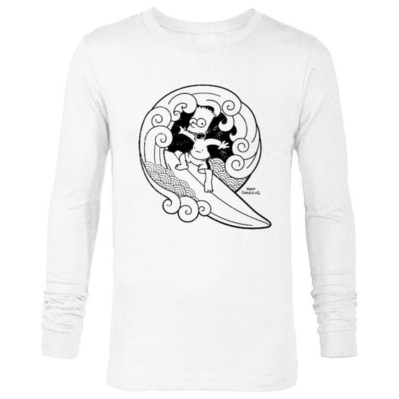 The Simpsons Bart Surfing Japanese Woodblock - Long Sleeve T-Shirt for Men – Customized-White