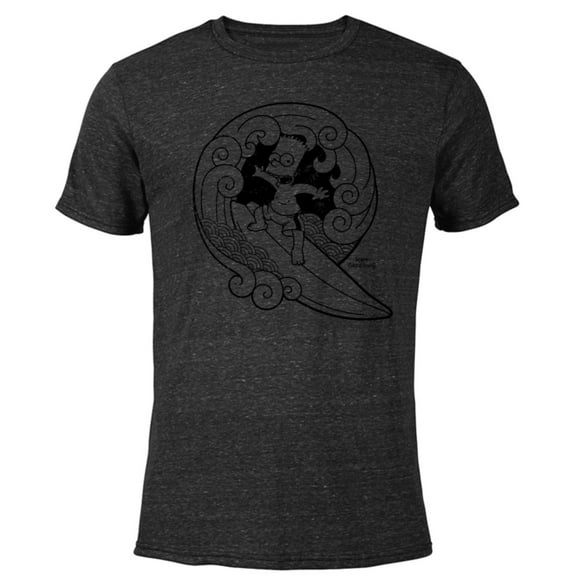 The Simpsons Bart Surfing Japanese Woodblock - Short Sleeve Blended T-Shirt for Adults – Customized-Black