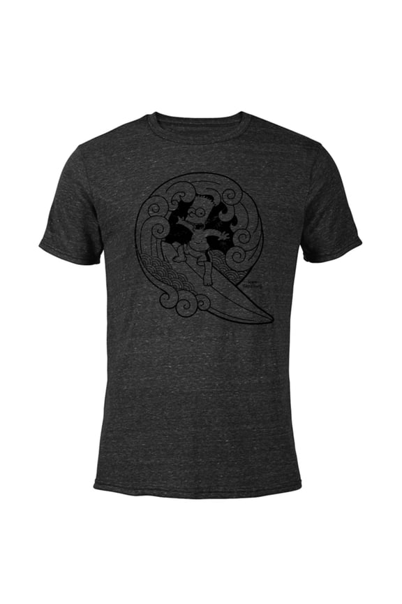 Bart Surfing Japanese Woodblock - Short Sleeve Blended T-Shirt for Adults – Customized-Black