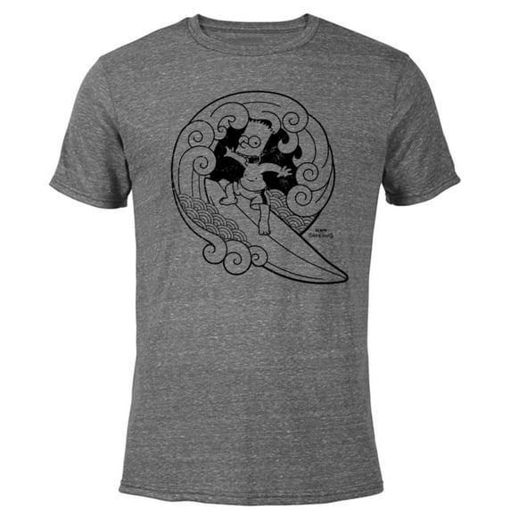 The Simpsons Bart Surfing Japanese Woodblock - Short Sleeve Blended T-Shirt for Adults – Customized-Dark Heather