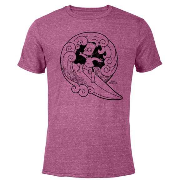 The Simpsons Bart Surfing Japanese Woodblock - Short Sleeve Blended T-Shirt for Adults – Customized-Purple