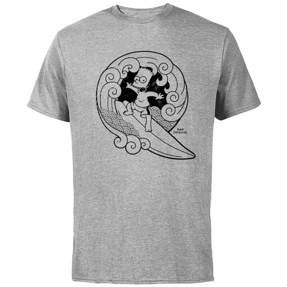 The Simpsons Bart Surfing Japanese Woodblock - Short Sleeve Cotton T-Shirt for Adults - Customized-Athletic Heather