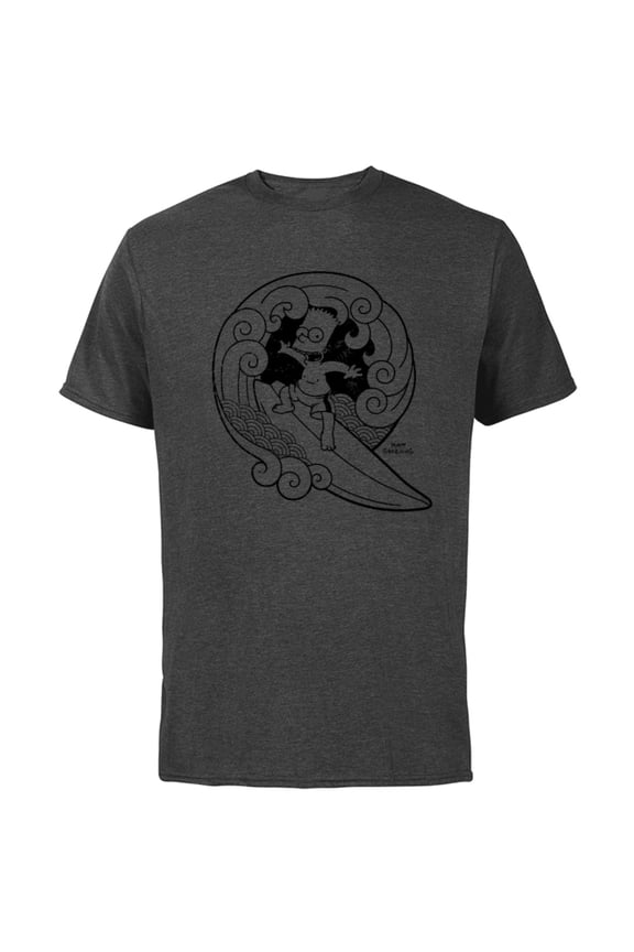 Bart Surfing Japanese Woodblock - Short Sleeve Cotton T-Shirt for Adults - Customized-Charcoal