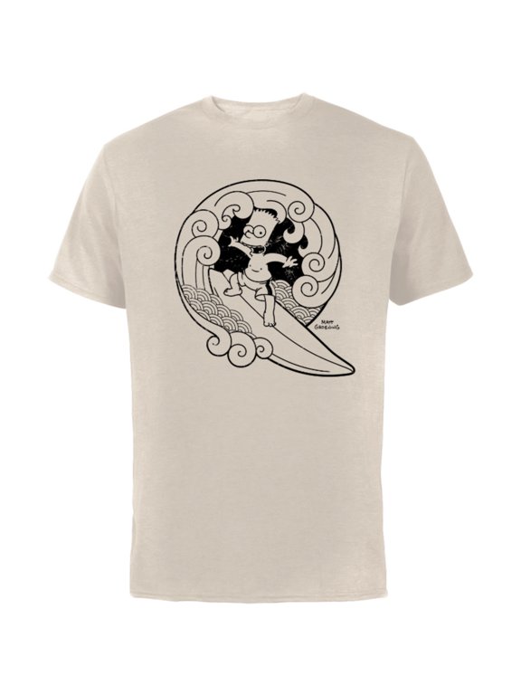Bart Surfing Japanese Woodblock - Short Sleeve Cotton T-Shirt for Adults - Customized-Natural