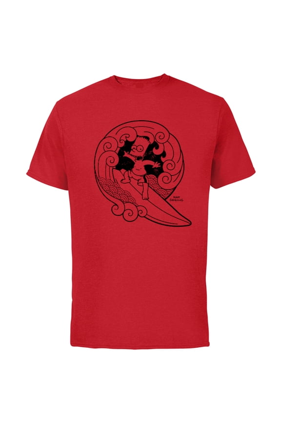 Bart Surfing Japanese Woodblock - Short Sleeve Cotton T-Shirt for Adults - Customized-Red